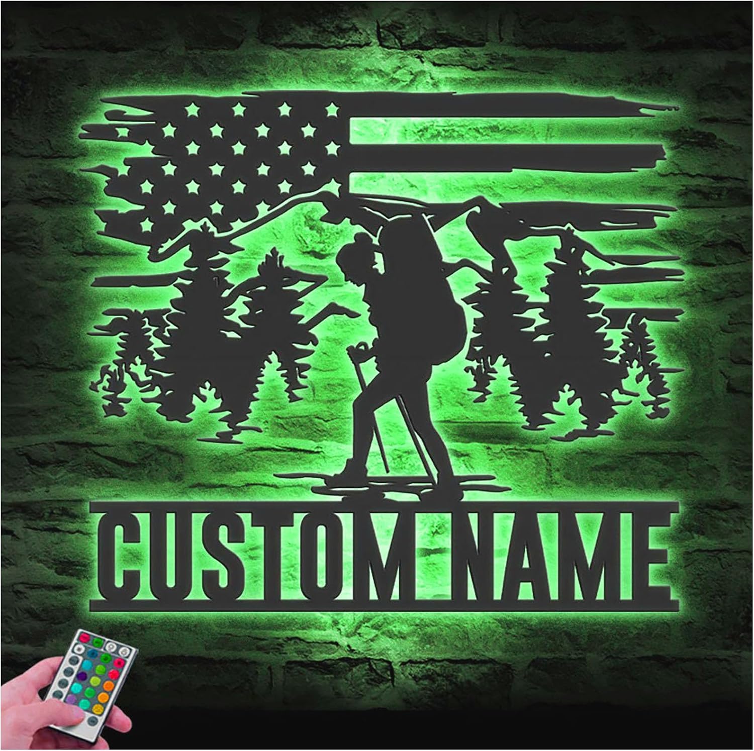 Mountain Hiking Metal Wall Art Personalized Hiker LED Sign