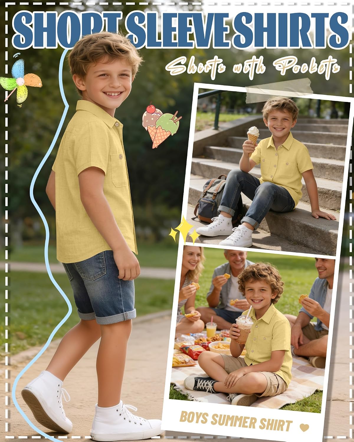 Boys Linen Dress Shirt Short Sleeve Top image 4