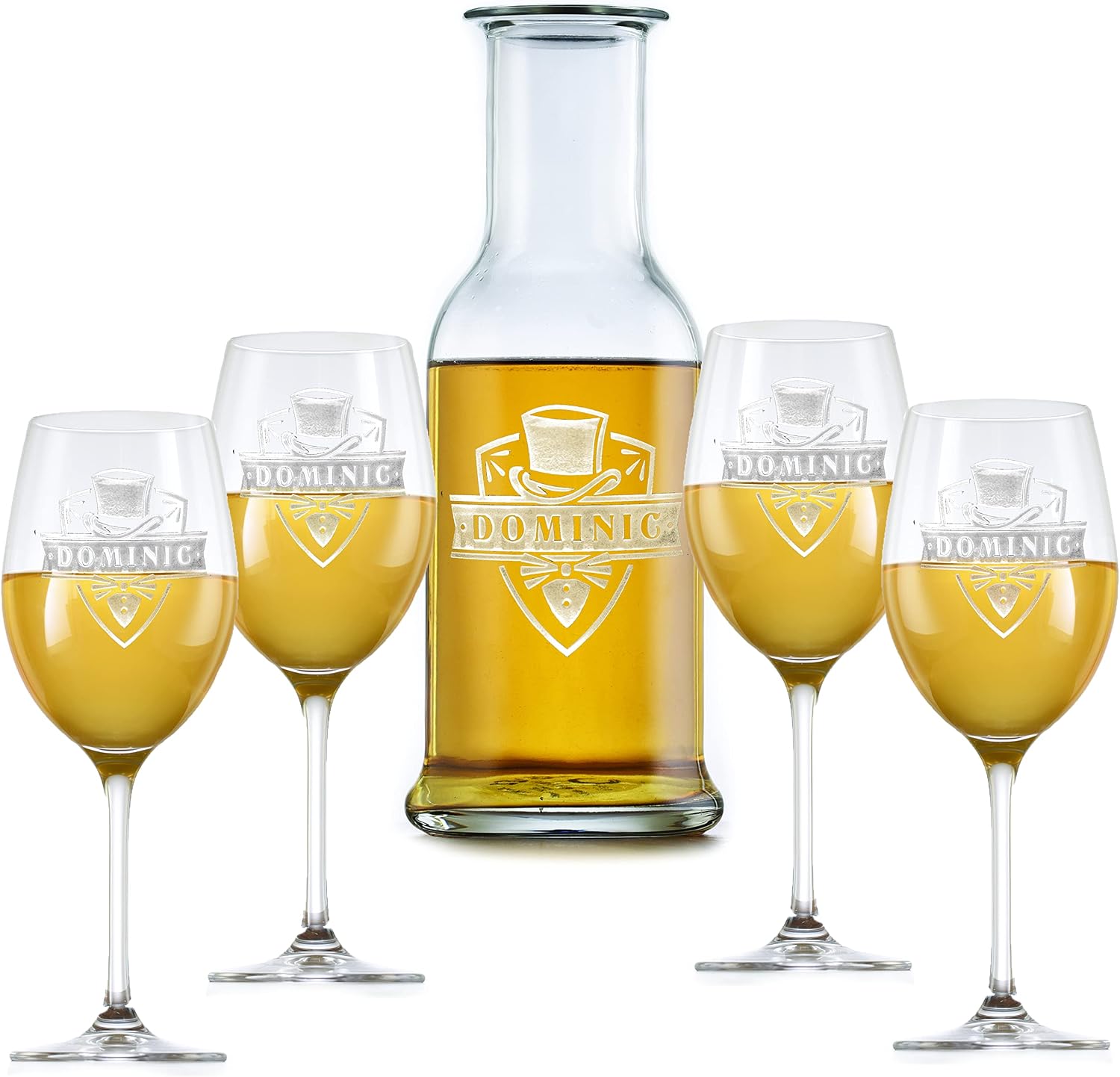 Groomsmen Engraved Stolzle Purity Wine Carafe with 4 Standard Wine Glasses Gift Set