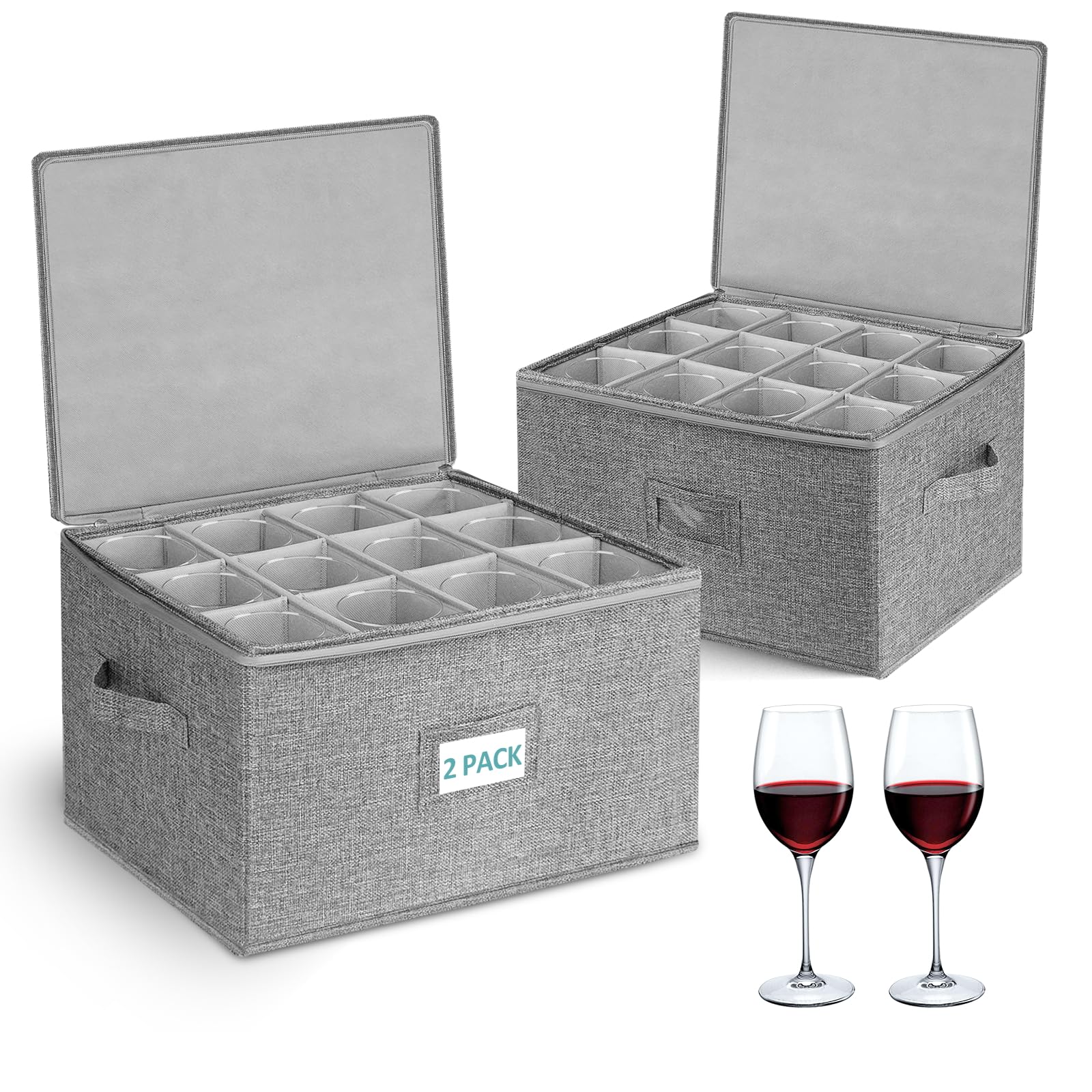 Juego de 2 cajas de almacenamiento para copas de vino en color gris elegante