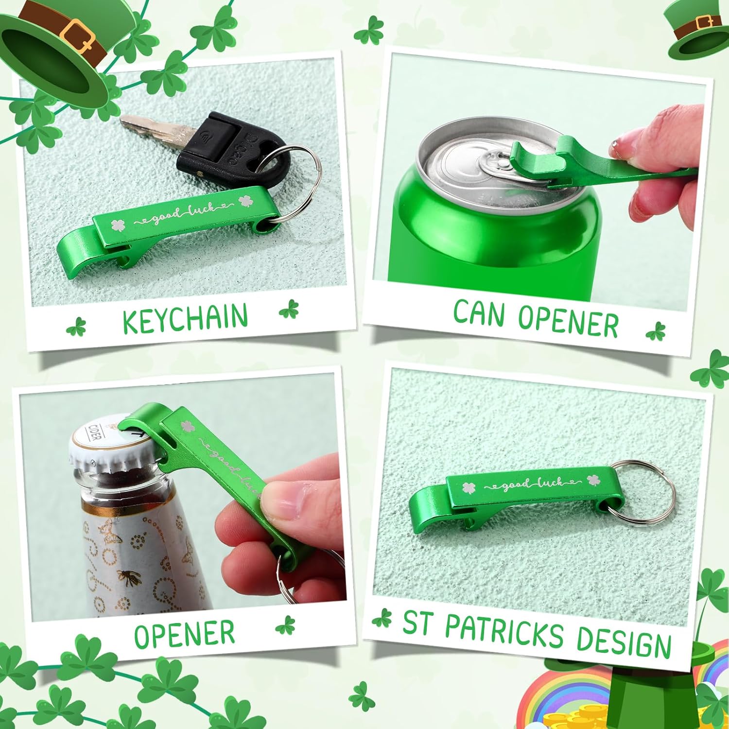 Roshtia 40 Pieces St Patrick's Day Gifts Bulk Green Shamrock Bottle Openers Keychain Lucky Clover Can Openers Irish Party Favors for Guests Coworker Employee Family Birthday Holiday Seasonal Gift