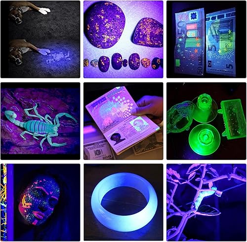 Miniatura 6 de EOWCO Linterna de luz UV de 365 nm y 395 nm, pequeñas linternas ultravioleta de luz negra, lámpara de madera con zoom de mano, detector para orina