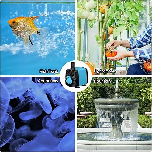 Miniatura 4 de POPOSOAP Bomba de agua sumergible de 160 GPH, bomba de agua de acuario de elevación de 5.5 pies, 12 W CA 110 V, bomba de fuente ultra silenciosa