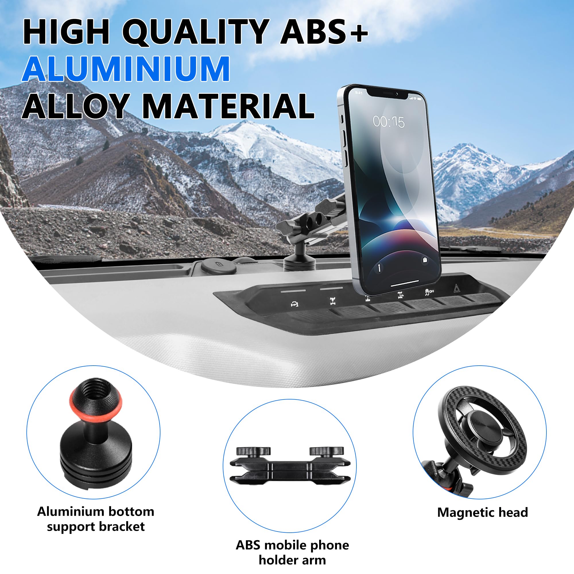 Soporte magnético para teléfono para Ford Bronco 2021-2026 2/4 puertas ajustable 360°, para accesorios Ford Bronco, tornillos OEM instalación de montaje en tablero (no para Bronco Sport)