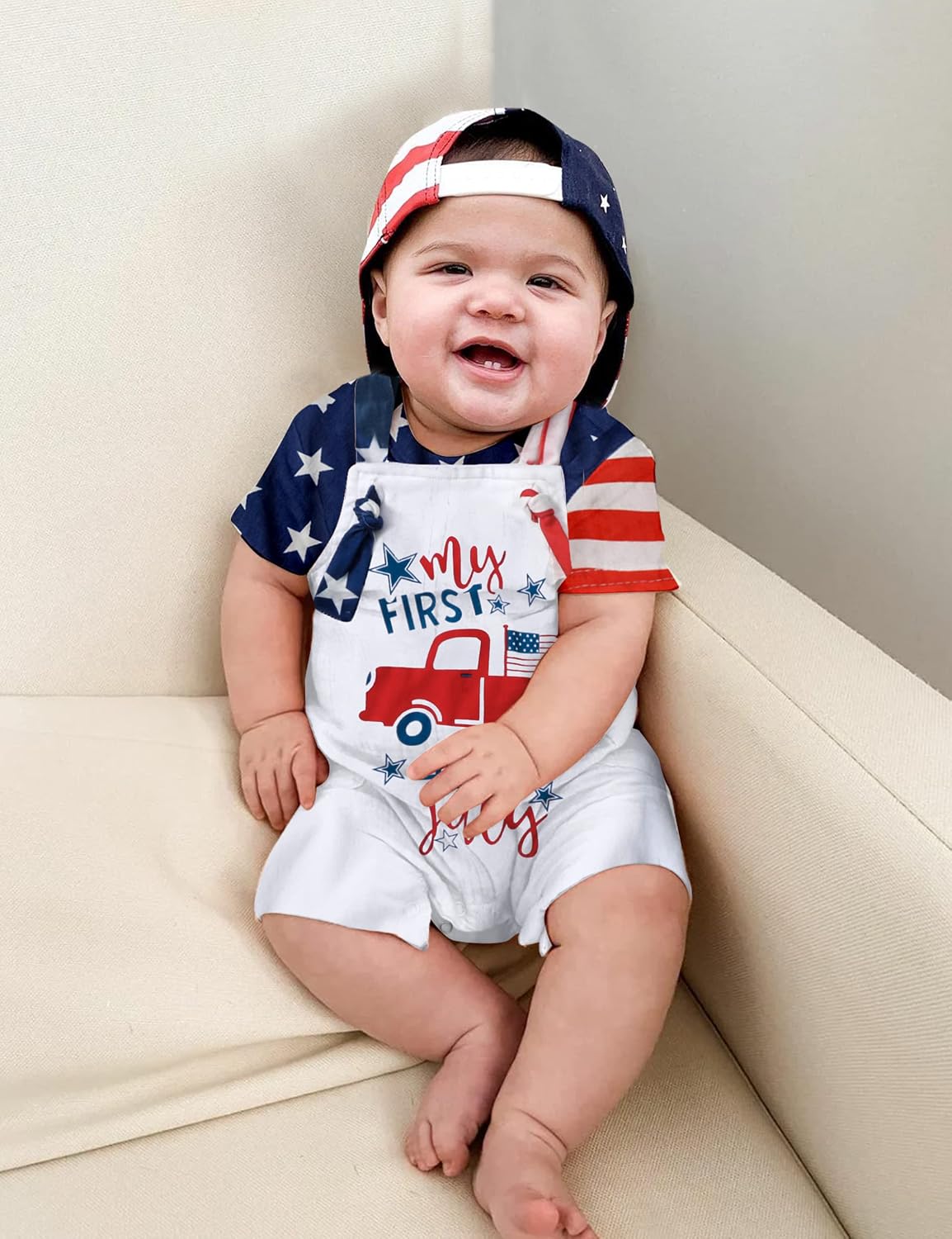 MIGU 4th Of July Baby Boy Outfits My First 4th Of July Work Romper+Stars And Stripes Short-Sleeved T-Shirt 2pcs Sets