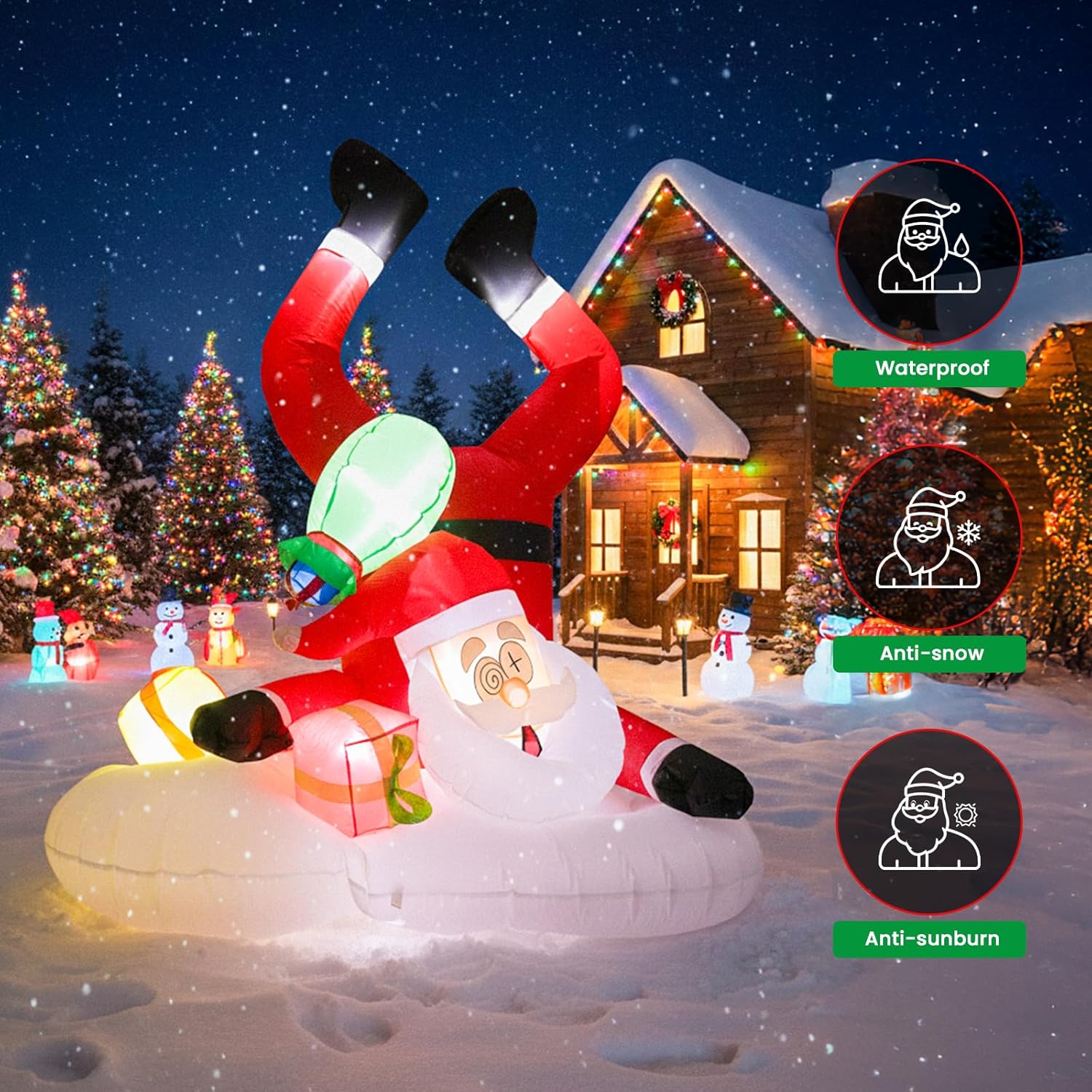 BLOOMWIN Funny Christmas Inflatables 6ft Santa Claus Upside Down with Gifts Xmas Blow up Yard Decorations Outdoor with Built-in LED Lights