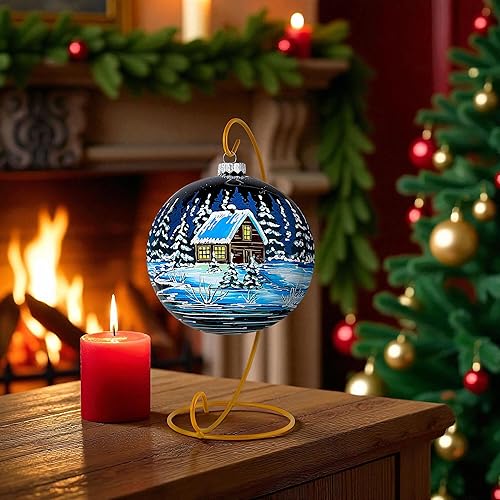 Vista 4 de Adorno de bola de Navidad de vidrio pintado a mano de 4.7 pulgadas (4.7 in) bola colgante, adornos para árbol de Navidad para decoración de Navidad