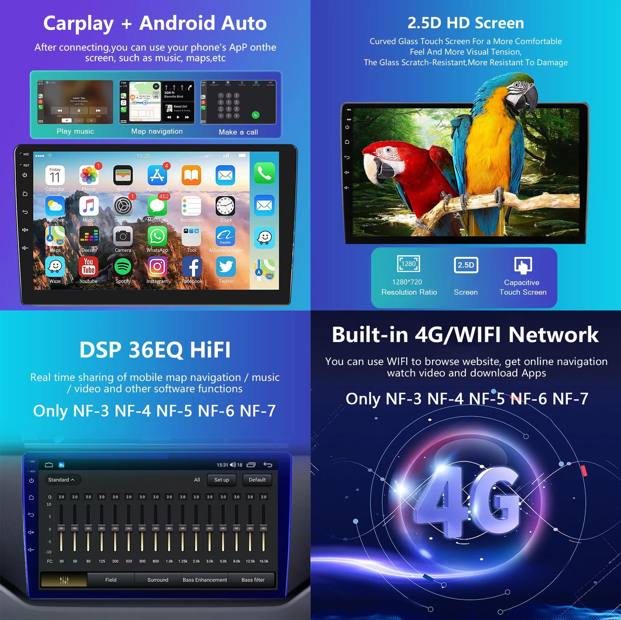 Generico Autoradio Android 13 2 DIN da 10" per Jeep Compass 2016-2019, GPS, CarPlay Wireless, 4G, DSP FM RDS Dab+, Bluetooth 5.0, SWC + DVR - Colore Crema (NF-1)