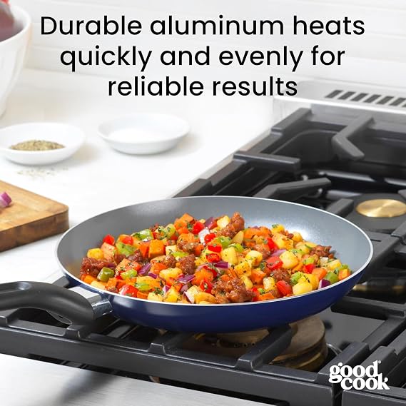 GoodCook Basics Fry Pan Ceramic Nonstick Aluminum Construction for Even Heating Non-Toxic PTFE & PFOA Free, 9.5-Inch, Blue