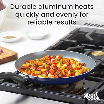 GoodCook Basics Fry Pan Ceramic Nonstick Aluminum Construction for Even Heating Non-Toxic PTFE & PFOA Free, 9.5-Inch, Blue
