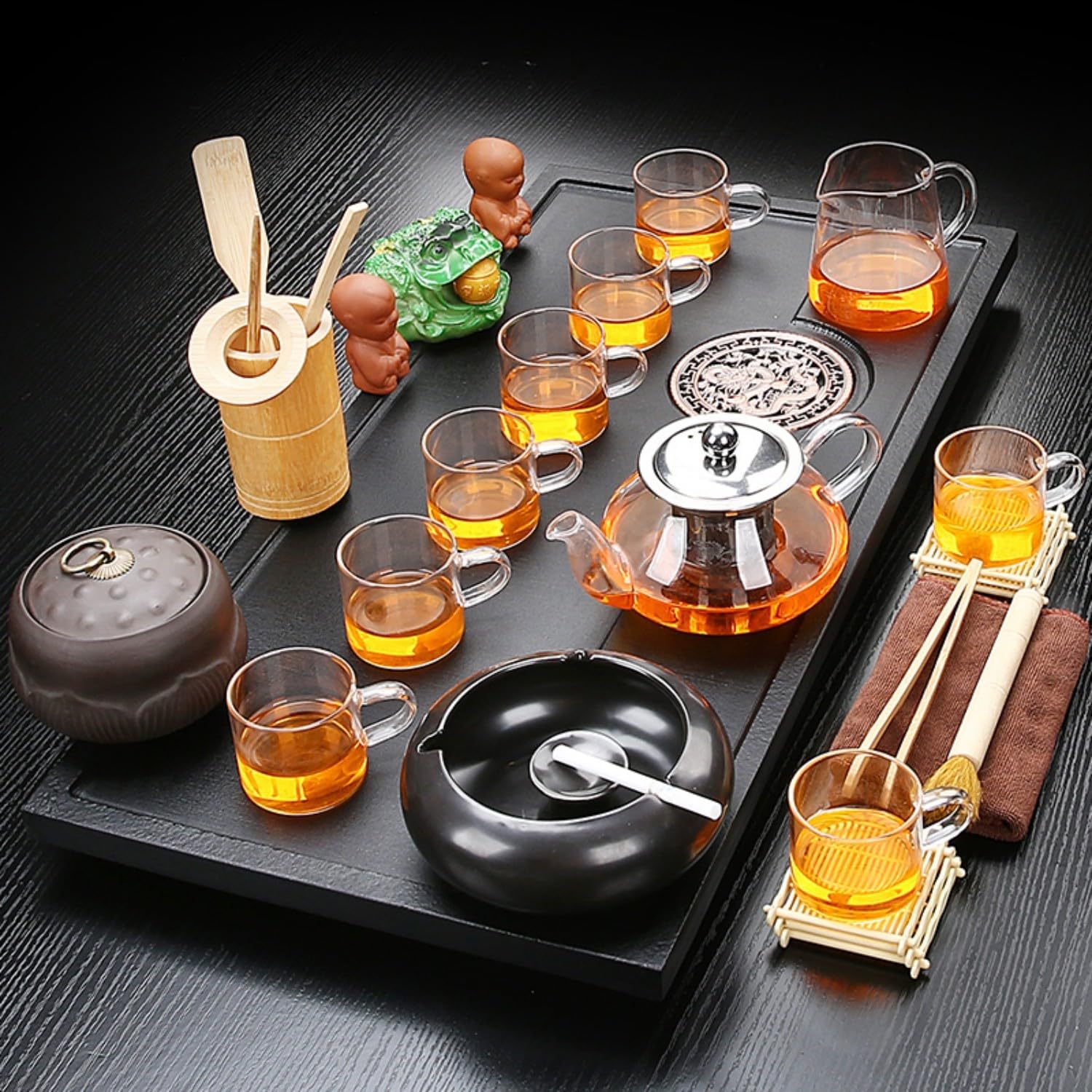 MOYEE 茶具套装家用客厅乌金瓷石茶盘 Chinese Gongfu Tea Tray 排水小型石英石茶台办公泡茶海整套 A47