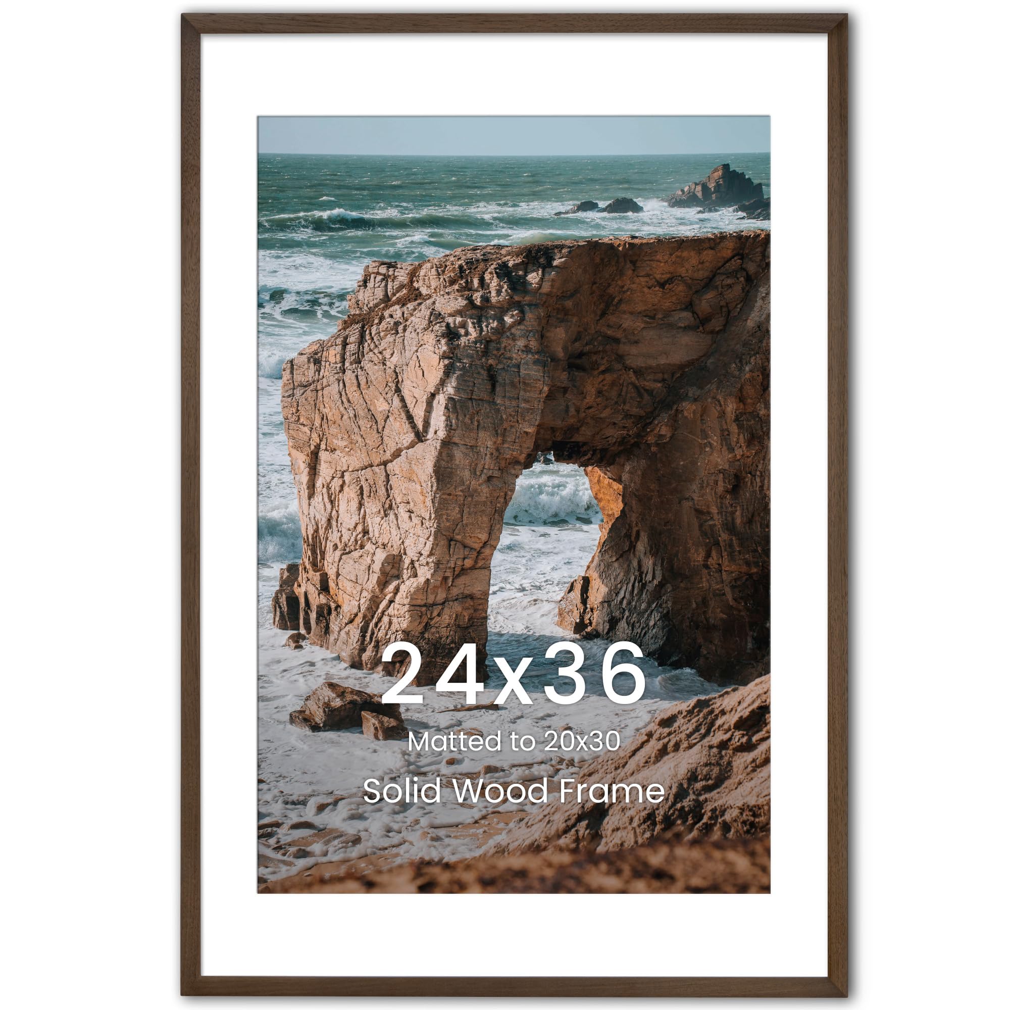 Cadre photo 61 x 91,4 cm en verre trempé anti-rayures et noyer massif