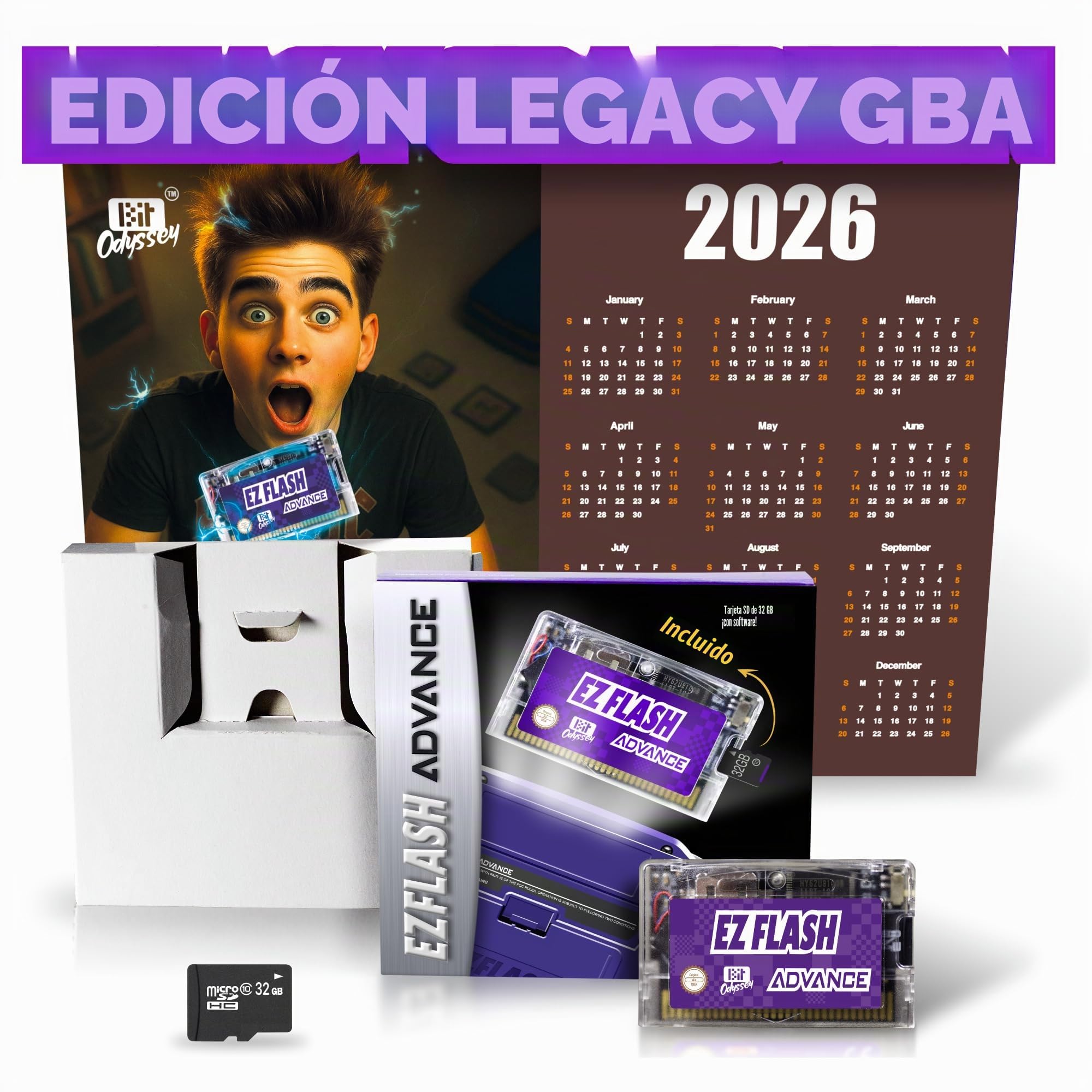 EZ Flash AIR Advance. Carrito flash con temática retro para GBA + tarjeta SD de 32 GB precargada con juegos | Embalaje de coleccionista