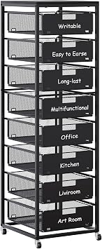 EasyPAG Rolling Storage Cart With 8 Drawers, Metal Craft Organizers And Storage Cart With Wood Tabletop, 30 Lbs Capacity Per Drawer For Home Office Classroom And Dorm, Black