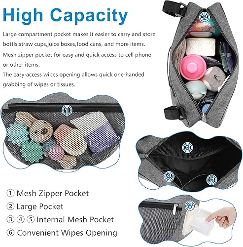 Miniatura 4 de Accmor Organizador de bolsas de sillín para cochecito lateral, organizador universal para cochecito, organizador de bolsa de cochecito, gris