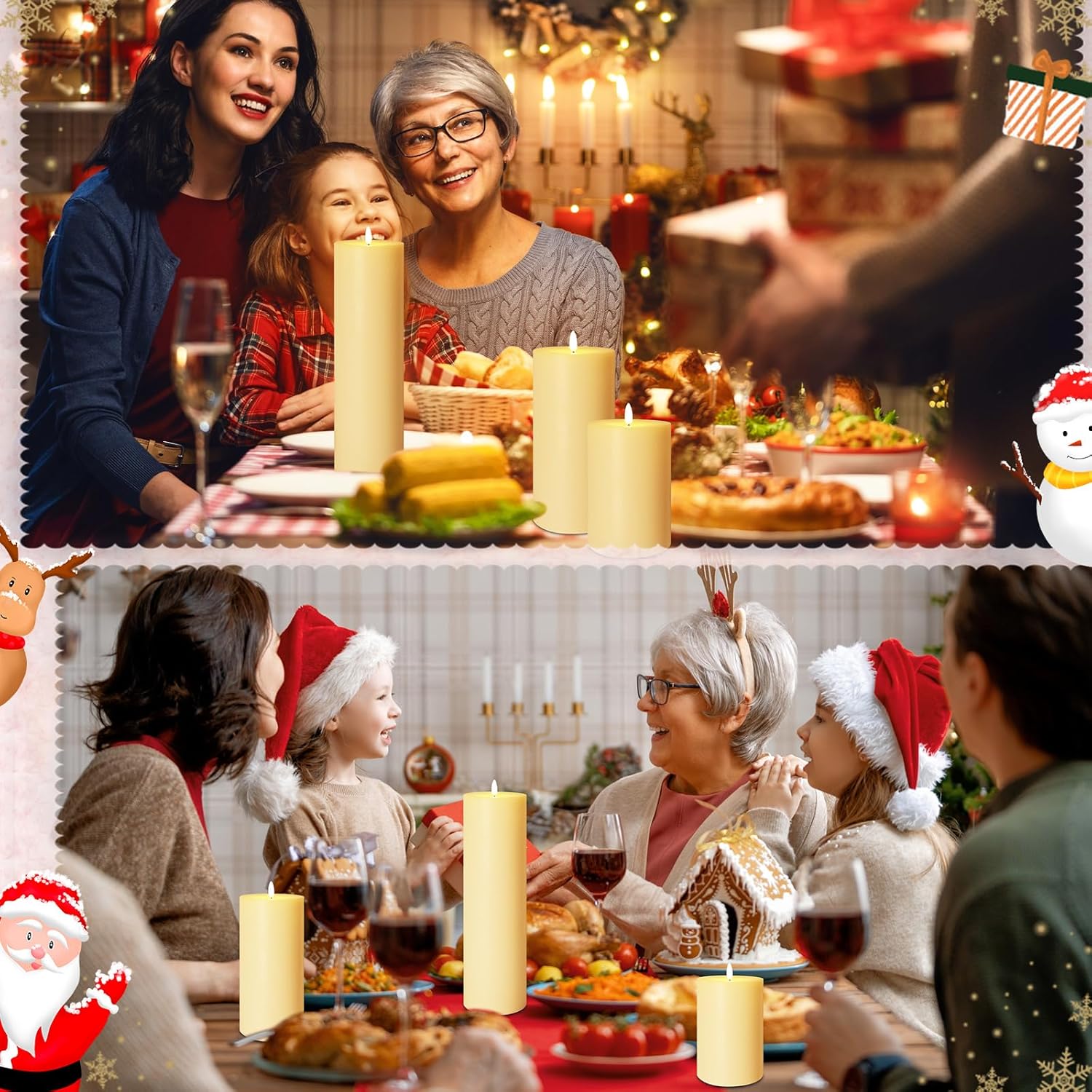 Retisee 3 Pcs Fall Thanksgiving Large Flameless LED Battery Operated Candles with Remote Halloween Real Wax Candles for Indoor Outdoor Party Wedding Lights Decorations(White)