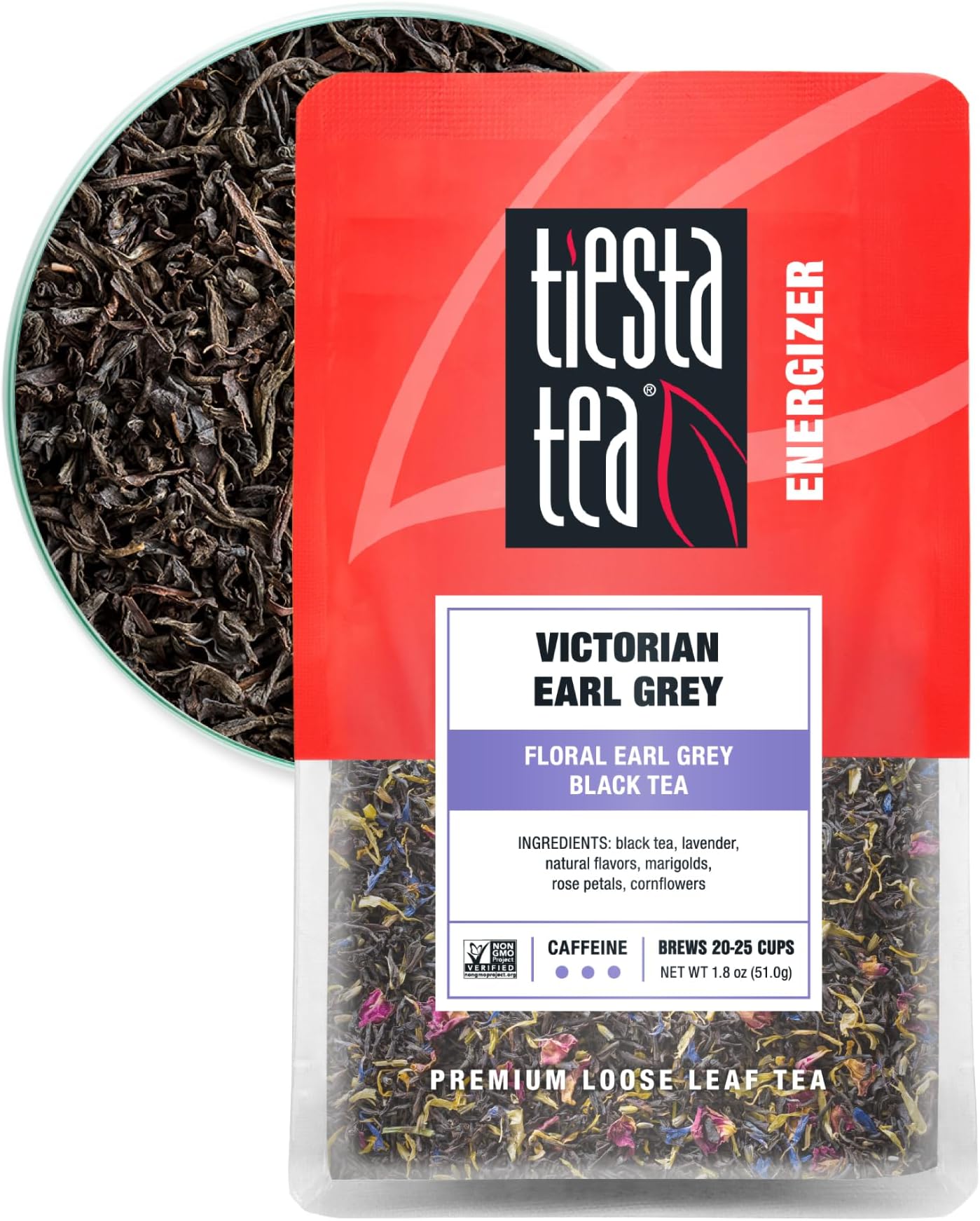 Victorian Earl Grey, Loose Leaf, Floral Earl Grey Black Tea, Premium Blend, High Caffeinated Black, Make Hot or Iced Brews Up to 25 Cups, 1.8 Ounce Resealable Pouch