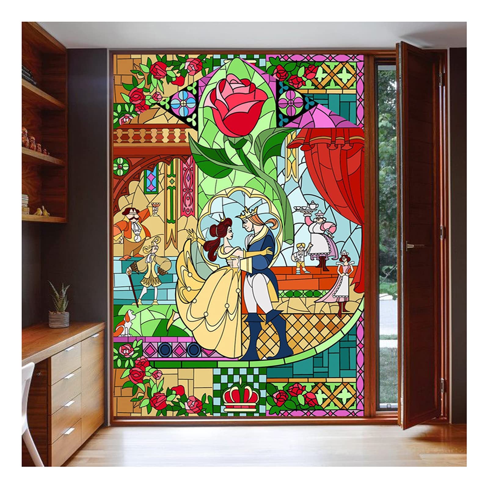 Window Film, Church Stained Glass Decorative Film Anti-UV Anti-UV Static Privacy Clings Film Jesus Religious Figures Decor,7,120x120cm