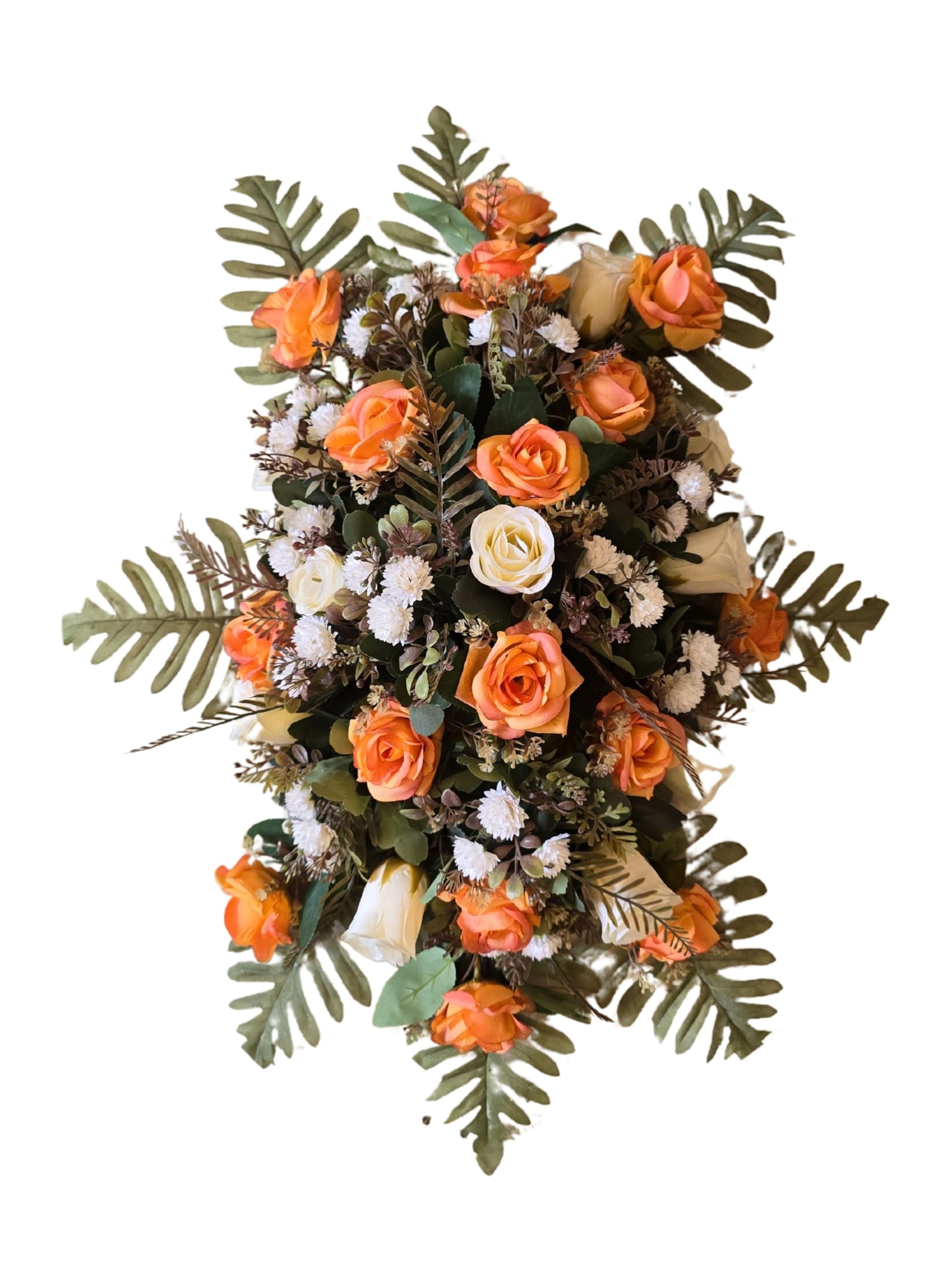 DRW Centro de Flores Artificiales cojin Cementerio procesiones, Iglesias Bodas o sepulturas otoñal Beige y Naranja Estilo Barco 84x60x30