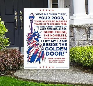 Statue of Liberty Yard Sign - Anti-Trump Lawn Sign, Lady Liberty Sign, Democracy, Anti Racism Political Yard Sign with Metal H-Stake (Multicolor, 24" x 18", Double Sided)