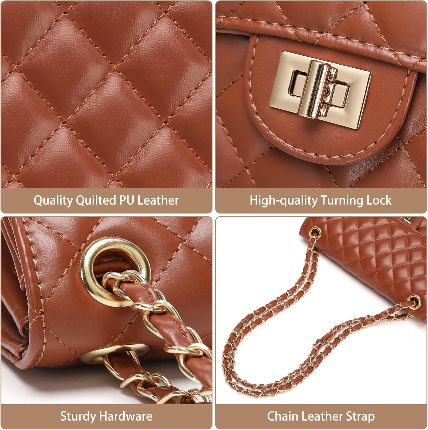 Quilted Crossbody Purse for Women Trendy Ladies Shoulder Bag with Chain Strap PU Leather Cross Body Bags Satchel HandBag