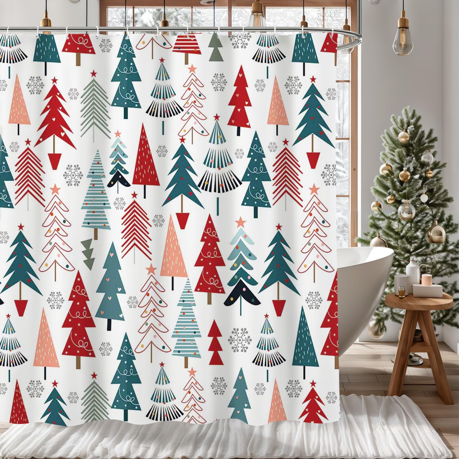 Rideaux de douche de Noël avec sapin et flocons pour décorer votre intérieur en hiver