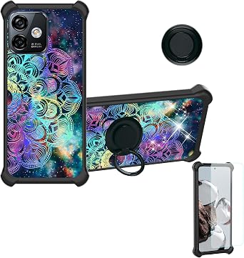 Case For Ulefone Note 16 Pro Case Compatible with Ulefone Note 16 Pro Phone Case Cover [with Tempered Glass Screen Protector][Hard PC + Soft Silicone][Ring Support] [Colorful Reflect Light] IMDH-HTT