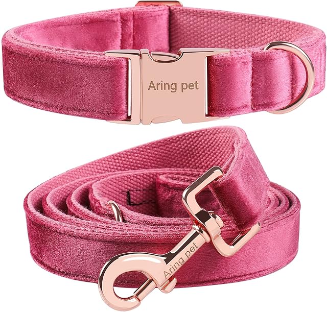 ARING PET Dog Collar and Leash, Velvet Dog Collar and Leash Set, Adorable and Adjustable Dog Collar Set.