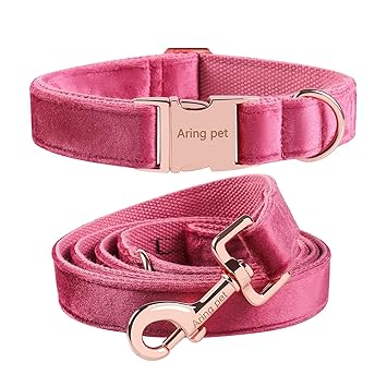 ARING PET Velvet Dog Collar and Leash Set, Soft Dog Collar and Leash, Adjustable Collars for Dogs