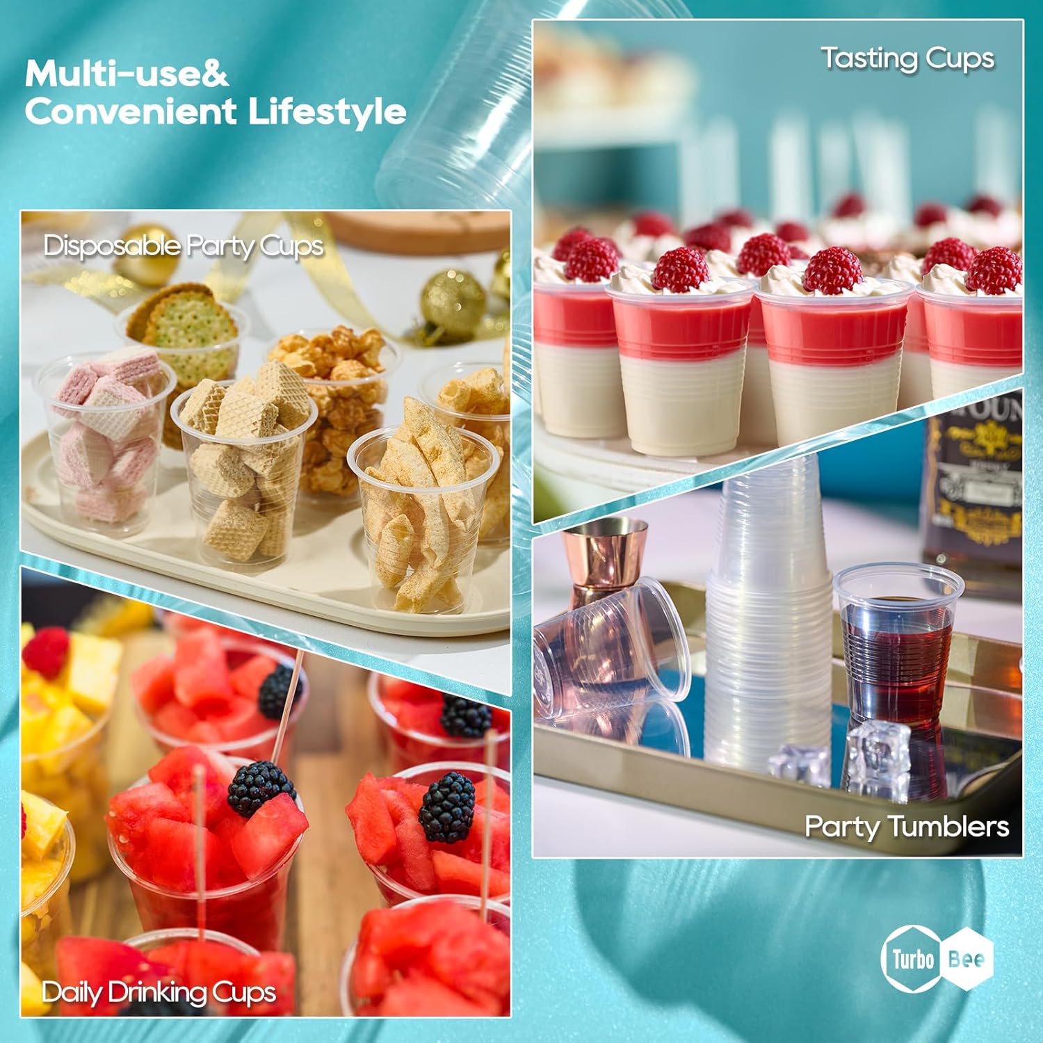 Turbo Bee 5oz Disposable Plastic Cups 500 Pack - Small Drinking & Sample Cups, Bulk Multi-Use Tumblers for Beverages, Mini Desserts, Home, School, Parties, or Commercial Use - Image 7