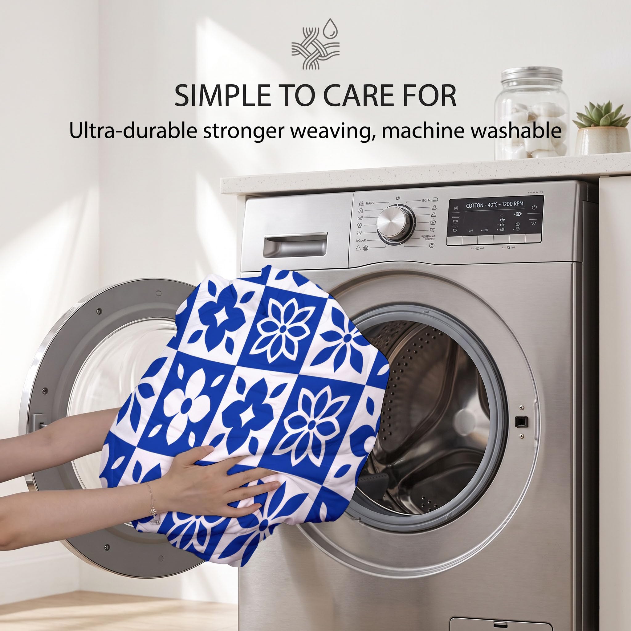 Piumone 2-In-1 Letto Matrimoniale 200X200 Cm Piastrelle Floreali Marocchine | Trapunta E Piumino Reversibile 4 Stagioni, Griglia Geometrica Per Piante, Copriletto Lavabile Morbido Leggero, Blu Navy