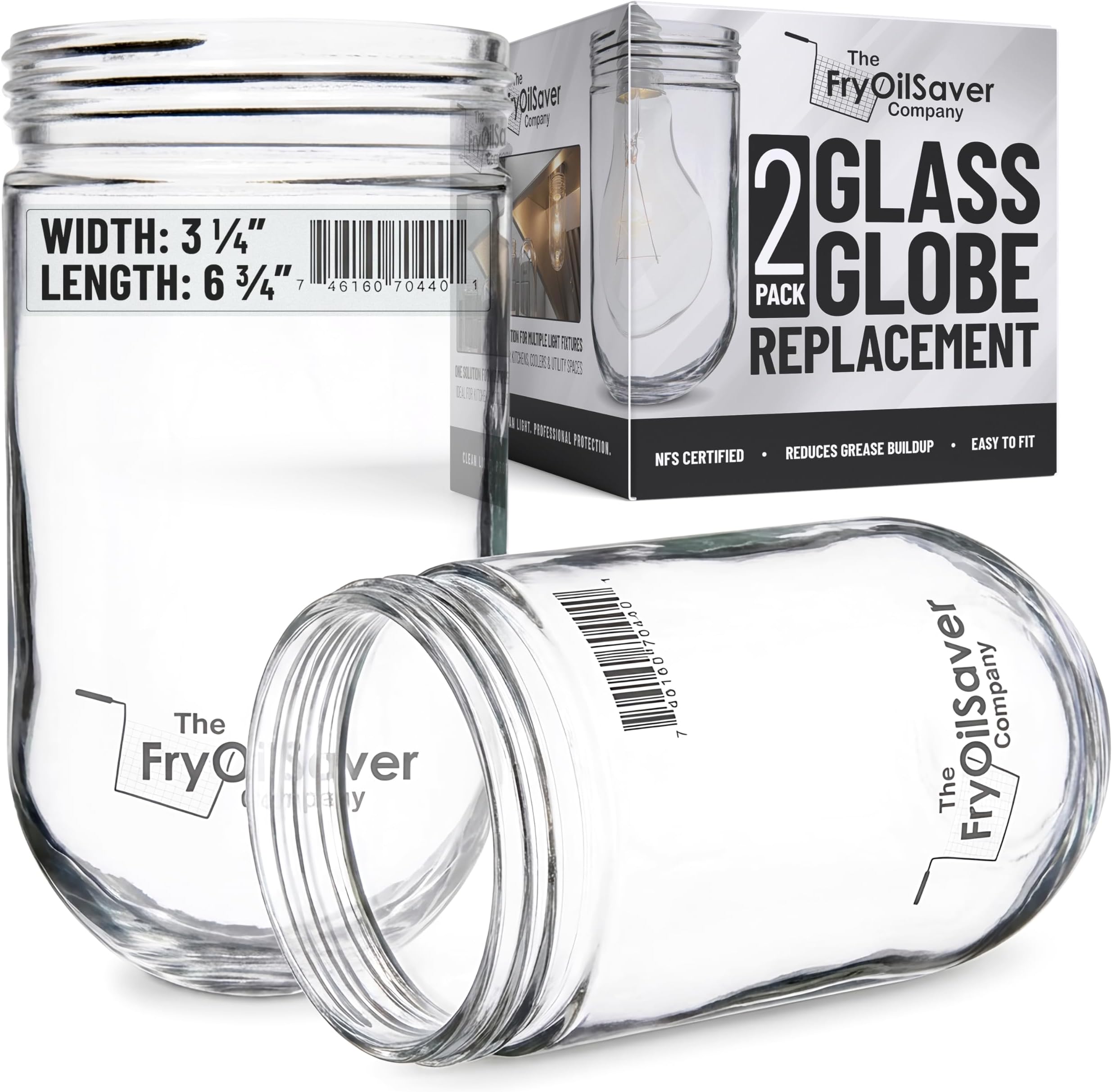 Glass Globe Replacement for Light Fixture (2 Pack) – Covers Bulbs in Kitchen Hoods, Walk-In Refrigerators, Ceiling & Outdoor Lights – Replacement Globes for Light Fixture - L10-X006 by FryOilSaver Co.