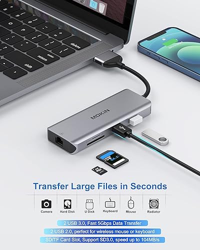 Miniatura 8 de Estación de acoplamiento para MacBook Pro Dual Monitor MacBook Pro HDMI, 9 en 1 adaptadores USB C para MacBook Pro Air Mac HDMI Dock Dongle Dual USB