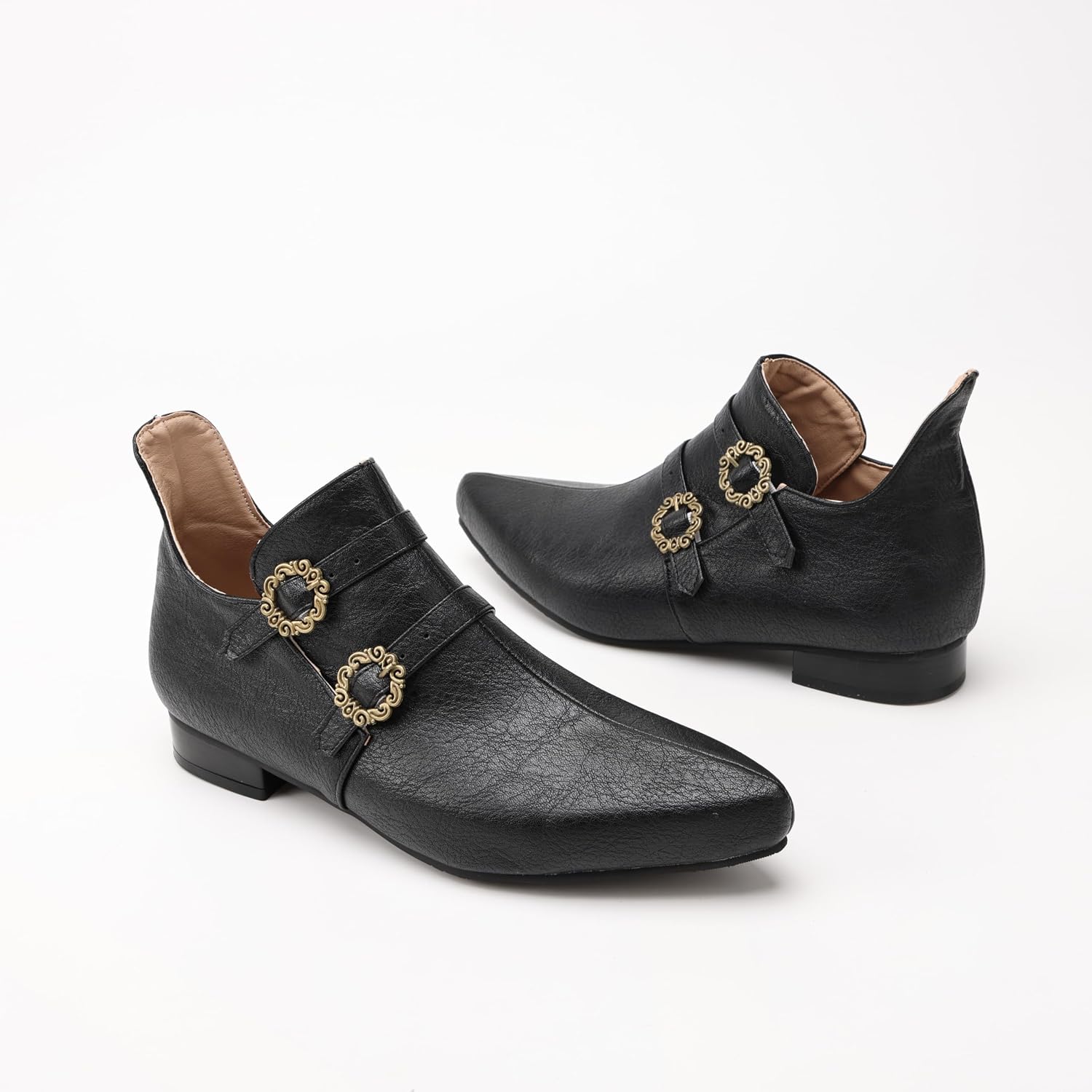 Vintage Medieval Renaissance Court Men's Shoes Low-Heel Pointed-Toe Leather Shoes Halloween Cosplay Boots