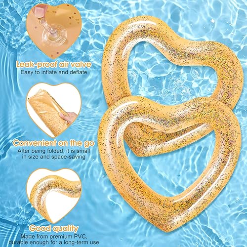 Miniatura 3 de 2 anillos de natación inflables con forma de corazón, 47.3 x 39.4 pulgadas, para despedida de soltera, flotador, tumbonas, tubo en forma de corazón,