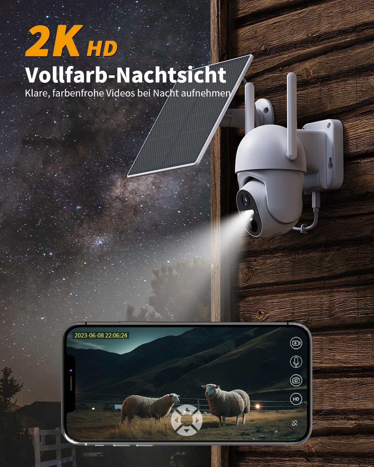 4G LTE Überwachungskamera mit SIM Karte Aussen Ohne WLAN | 2K 3MP HD Solar Kamera mit SIM Karte und Akku-10400mAh, 6W Solarpanel, 20m Farbnachtsicht, PIR, 2-Wege-Audio, IP66, eSIM
