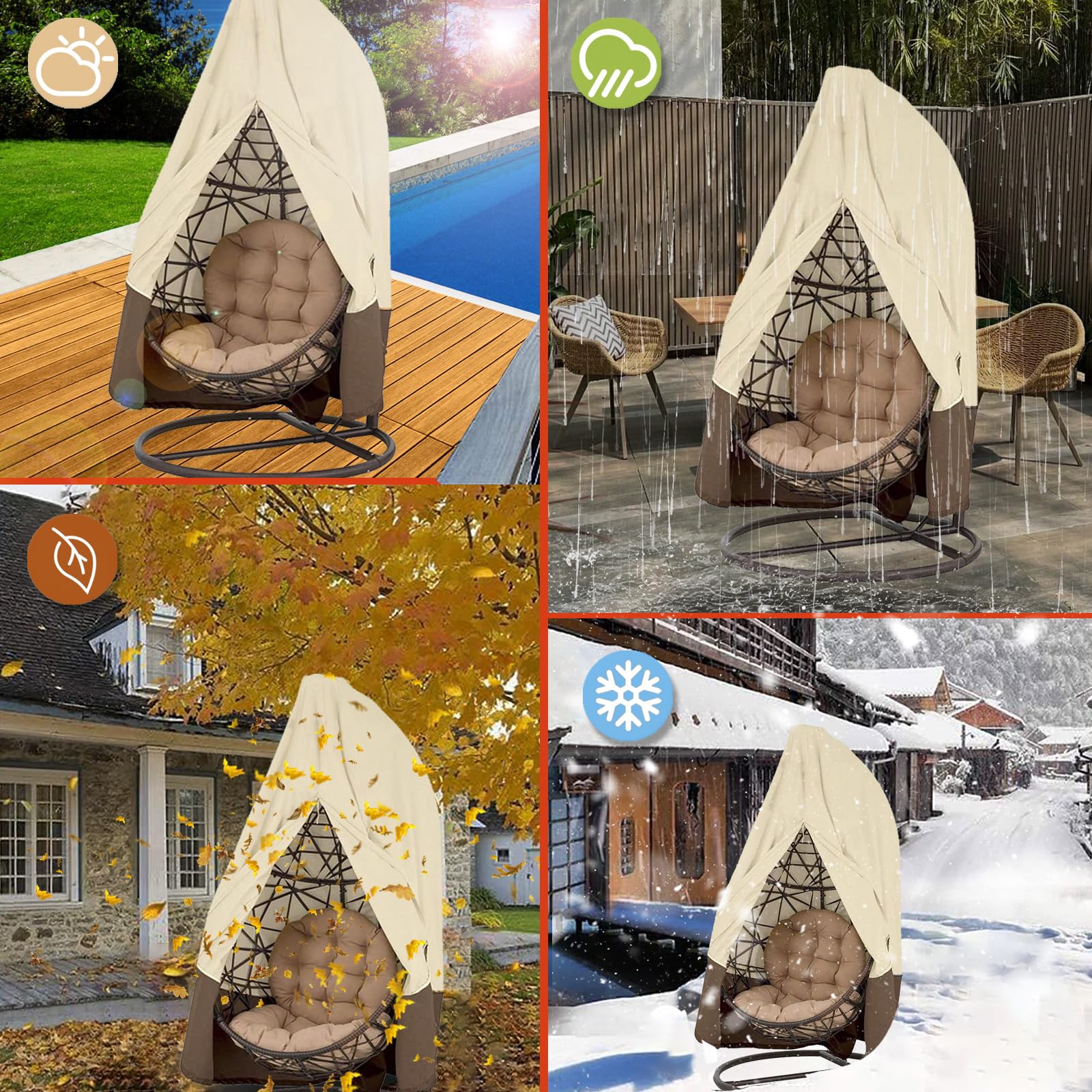 Housse de Chaise Suspendue Imperméable Anti-UV/Vent, Couverture de Chaise Suspendue en Oxford 210d,115x190cm