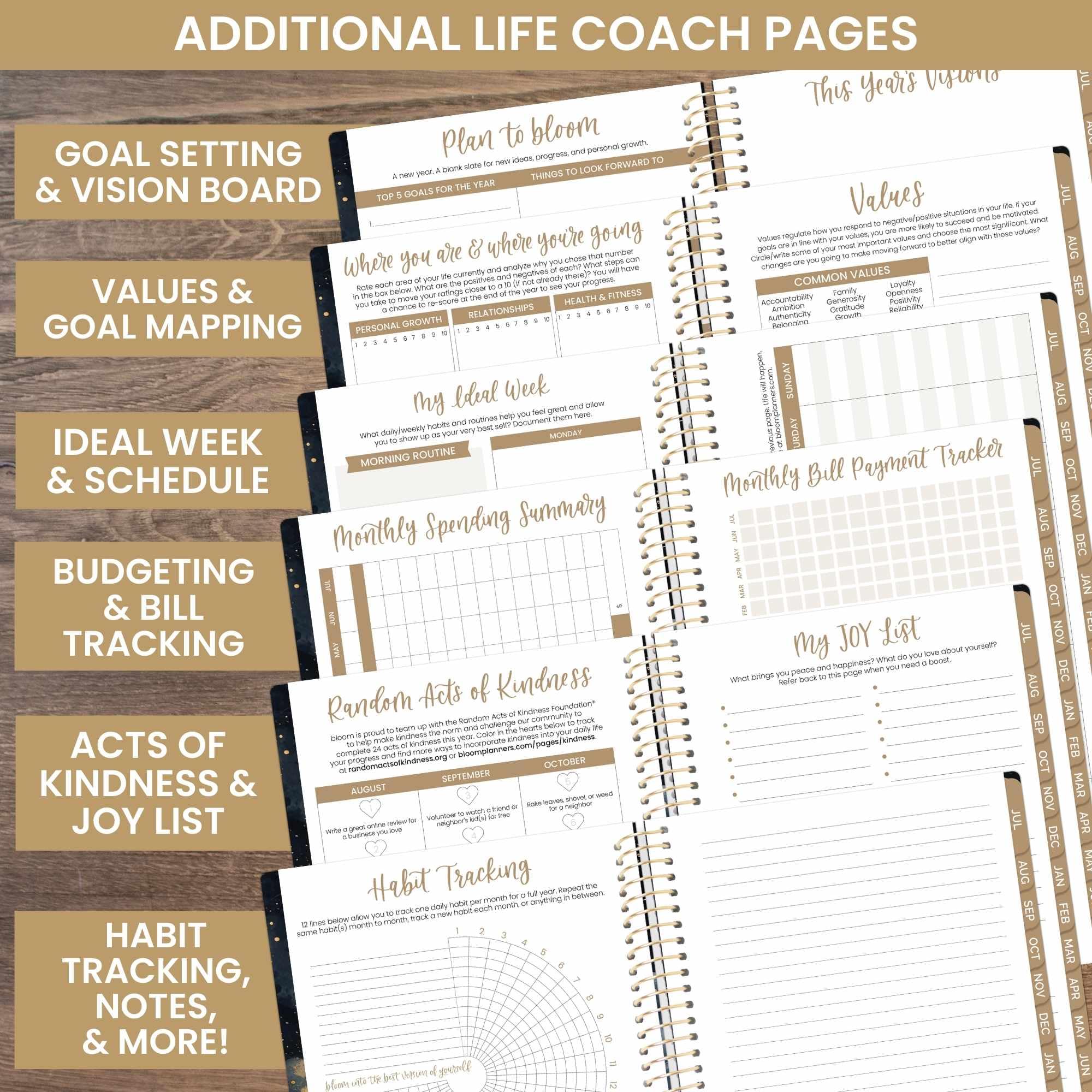 bloom daily planners Agenda del año académico 2024-2025 (julio de 2024 a julio de 2025) – 5.5 x 8.25 pulgadas – Agenda semanal/mensual con calcomanías y marcapáginas – Cielo de medianoche