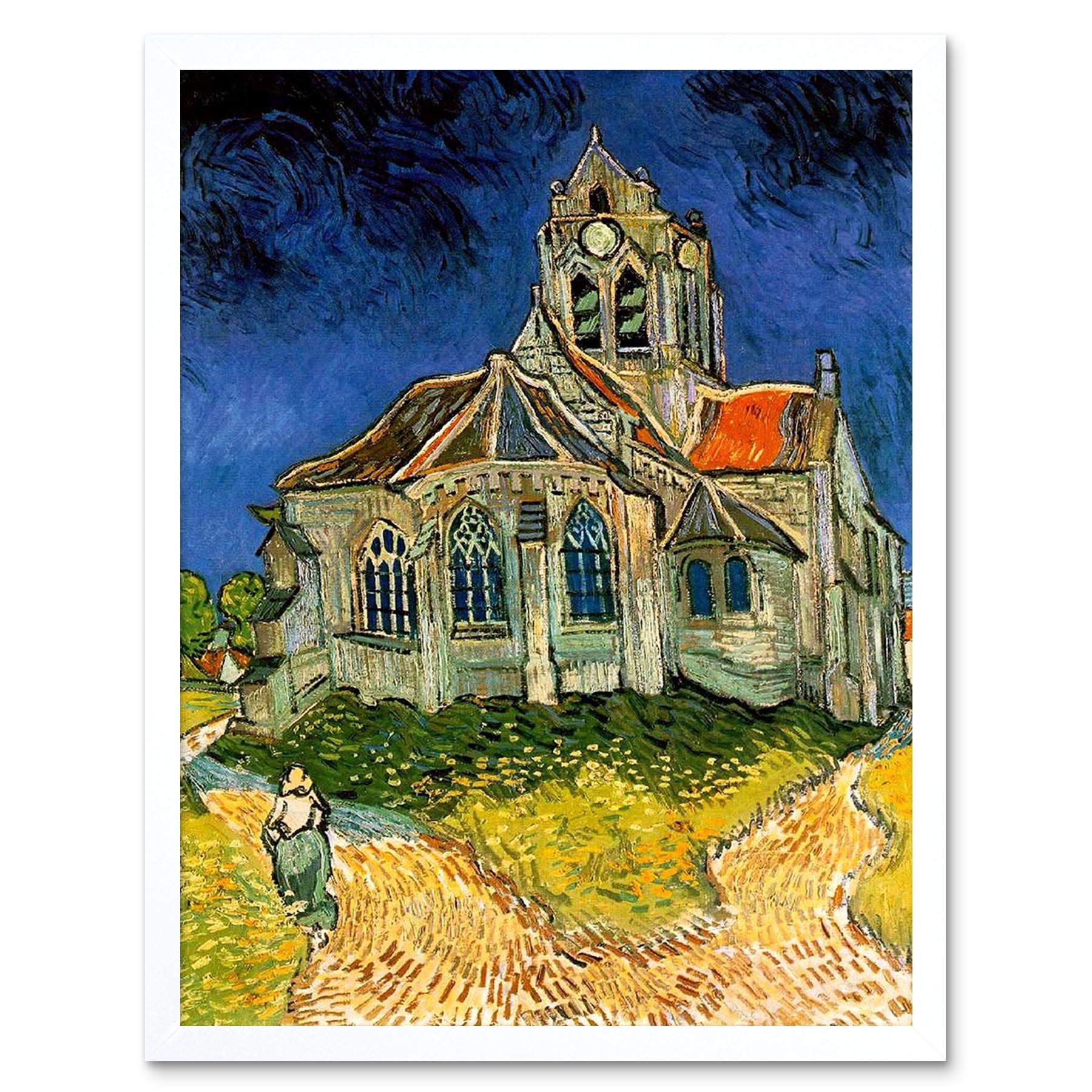 Wee Blue Coo Vincent Van Gogh Church At Auvers 1890 Old Master Painting Art Print Framed Poster Wall Decor 12X16 Inch