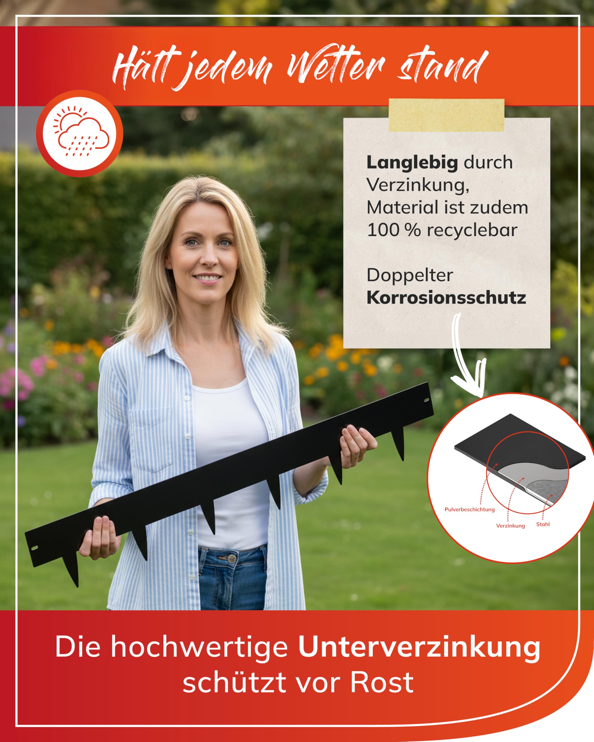 bellissa Rasenkante Spina feuerverzinktes Metall anthrazit 103x16 cm 10 m