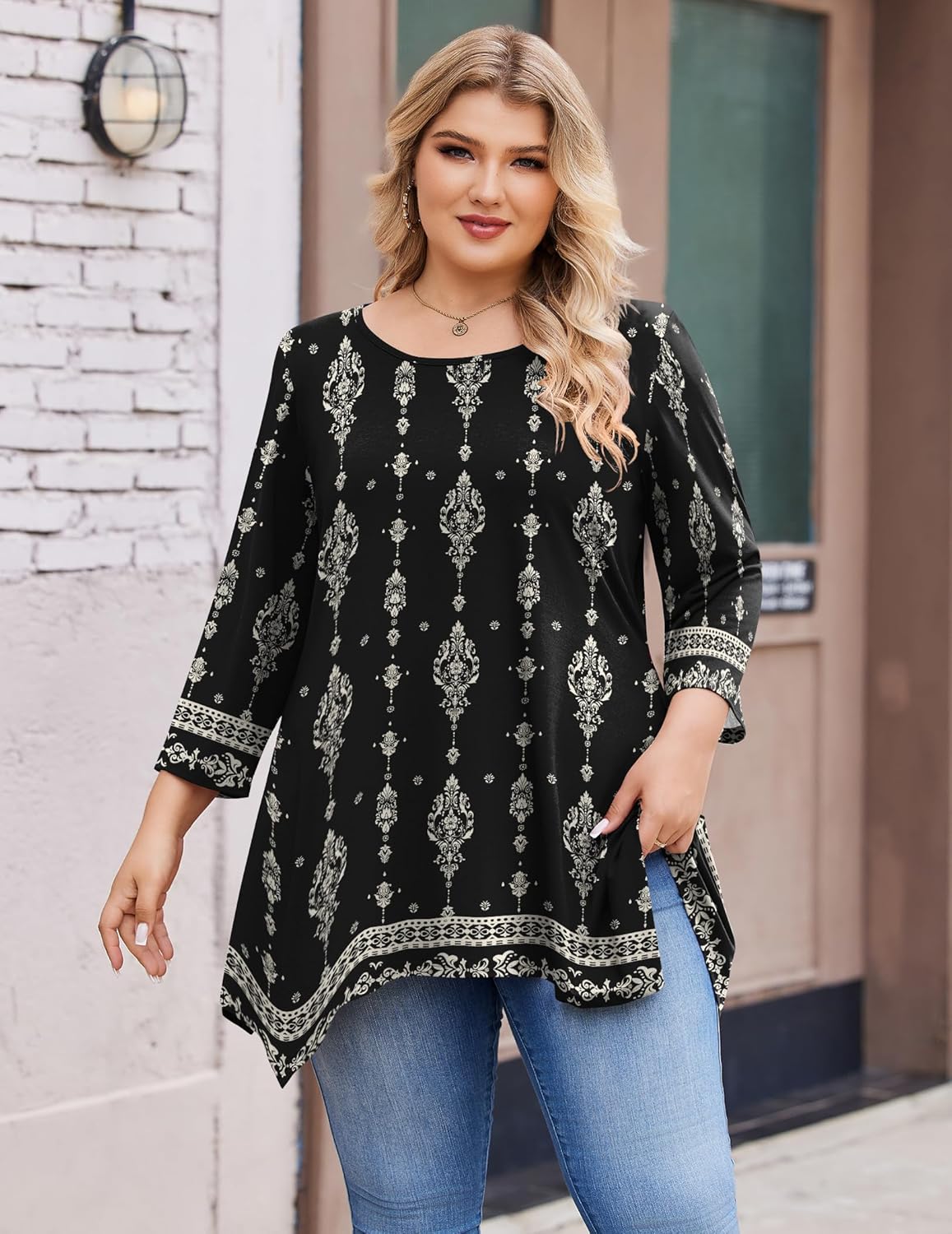 IN'VOLAND Plus Size Tops for Women 3/4 Sleeve Shirts Tunic Tops to Wear with Leggings Loose Fit Summer Fall Clothes - Image 2