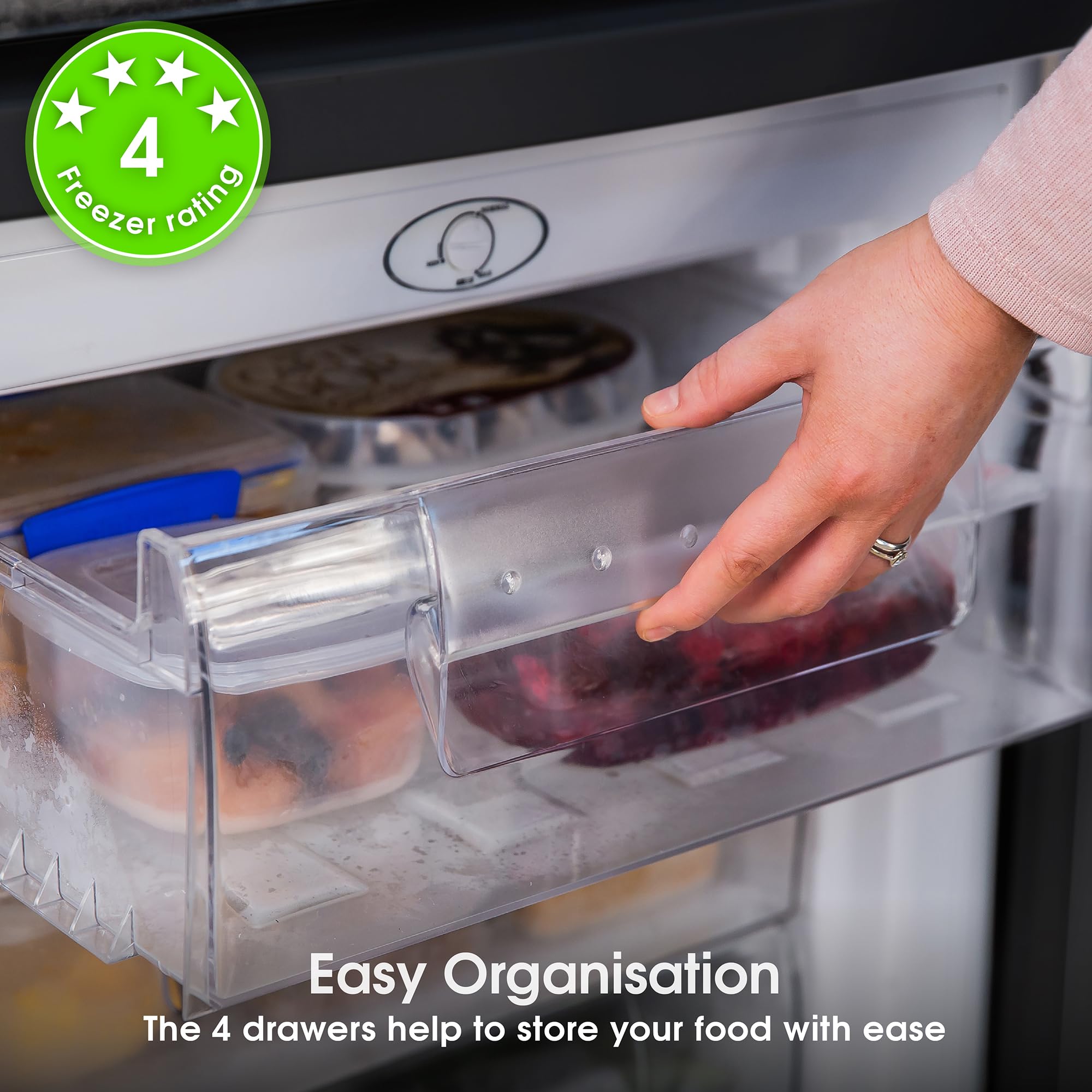 Abode Under Counter Freezer 55cm Wide Freestanding Black 91 Litre with 4 Drawers, Adjustable Feet & Reversible Door, 4 Star Freezer, Suitable for Garages & Outbuildings A85UCFZ552E1B (Black, 55 cm) — view 6