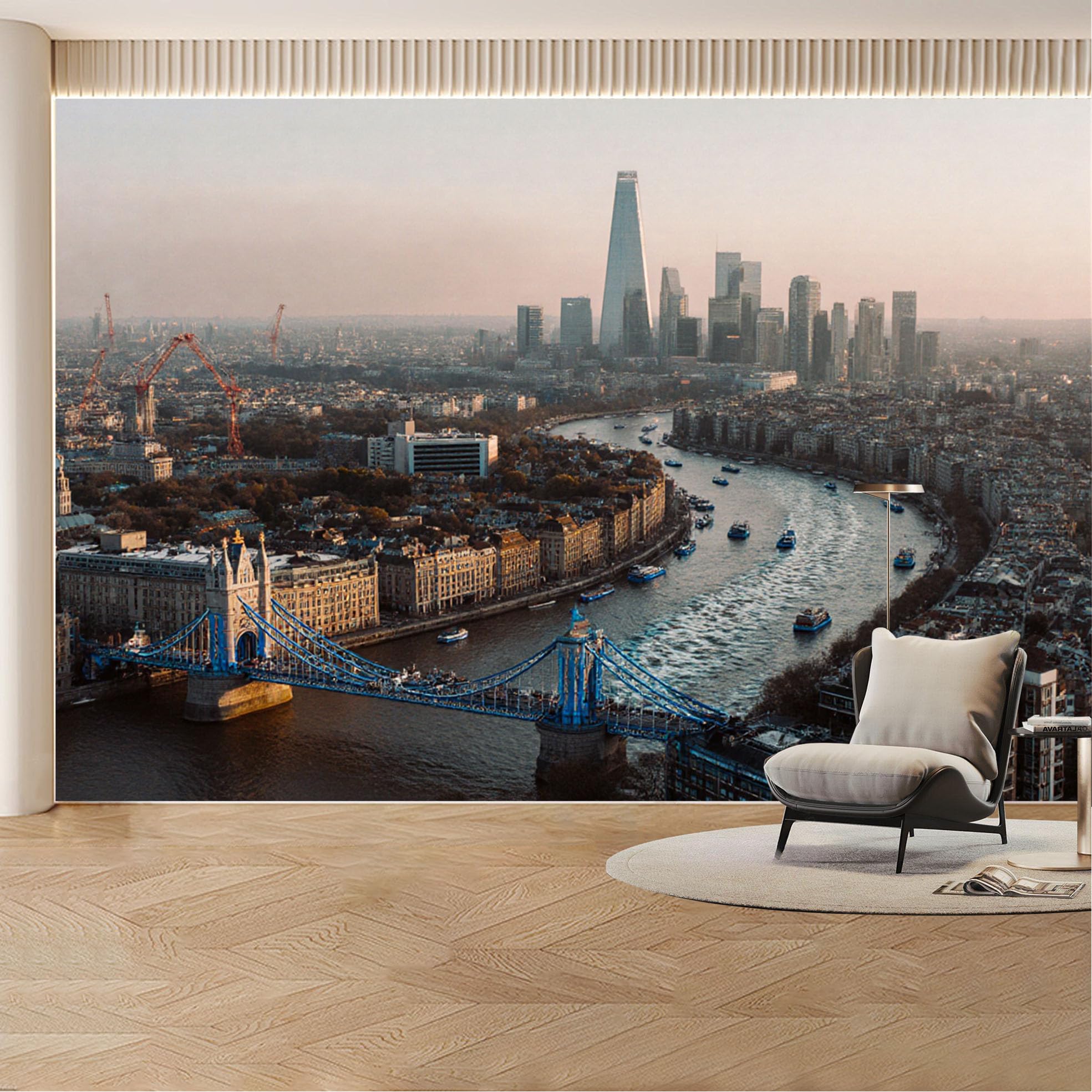 Custom Wall Mural Wallpaper City Skyline River View Landscape Modern Urban Wall Decor Mural Design Sunset Luxury Removable SelfAdhesive Large Photo for Living Room， Bedroom， Office