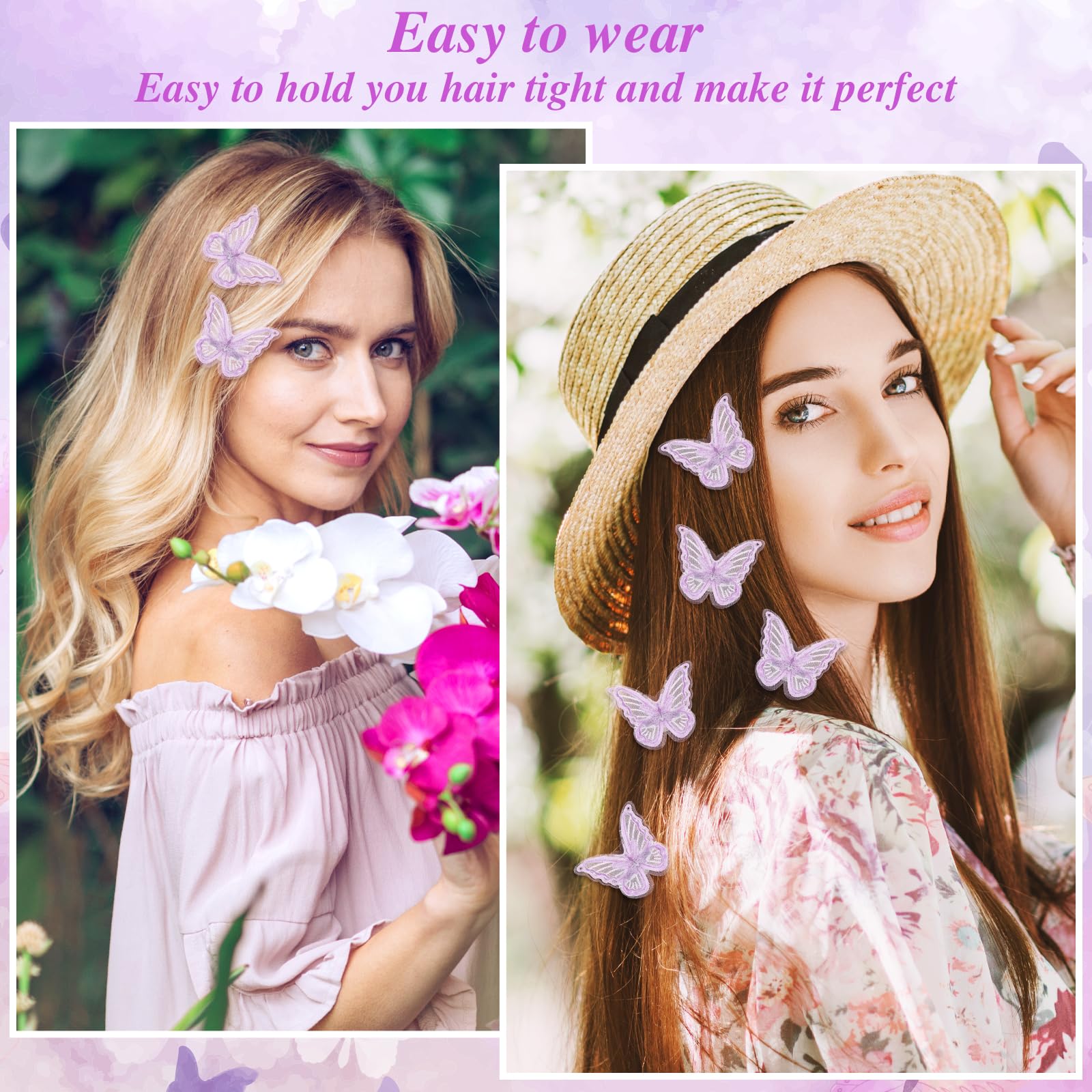 Dimeho 10 Stück Schmetterling Haarklammer, Süße Haarnadel aus Spitze, Mini Haarspangen, Butterfly Hair Clips, Haarstyling Accessoires für Party Festival (Lila)