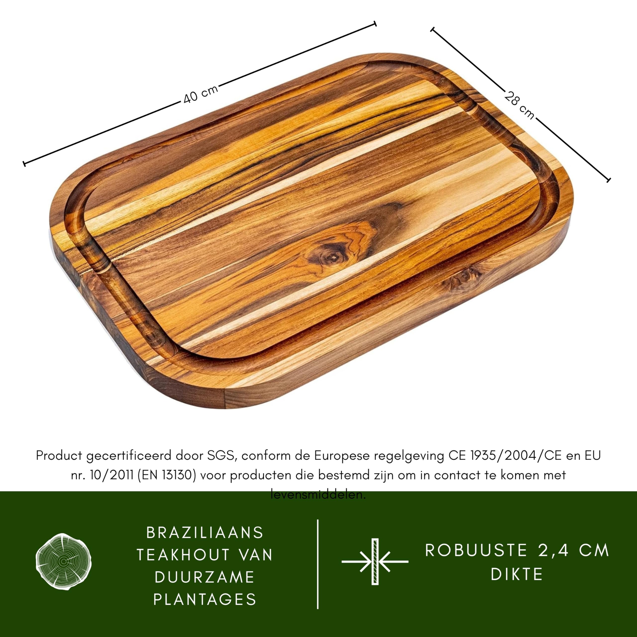 Erreke Teak Houten Snijplank Natuurlijk met Eindnerf Dikte 3.2cm