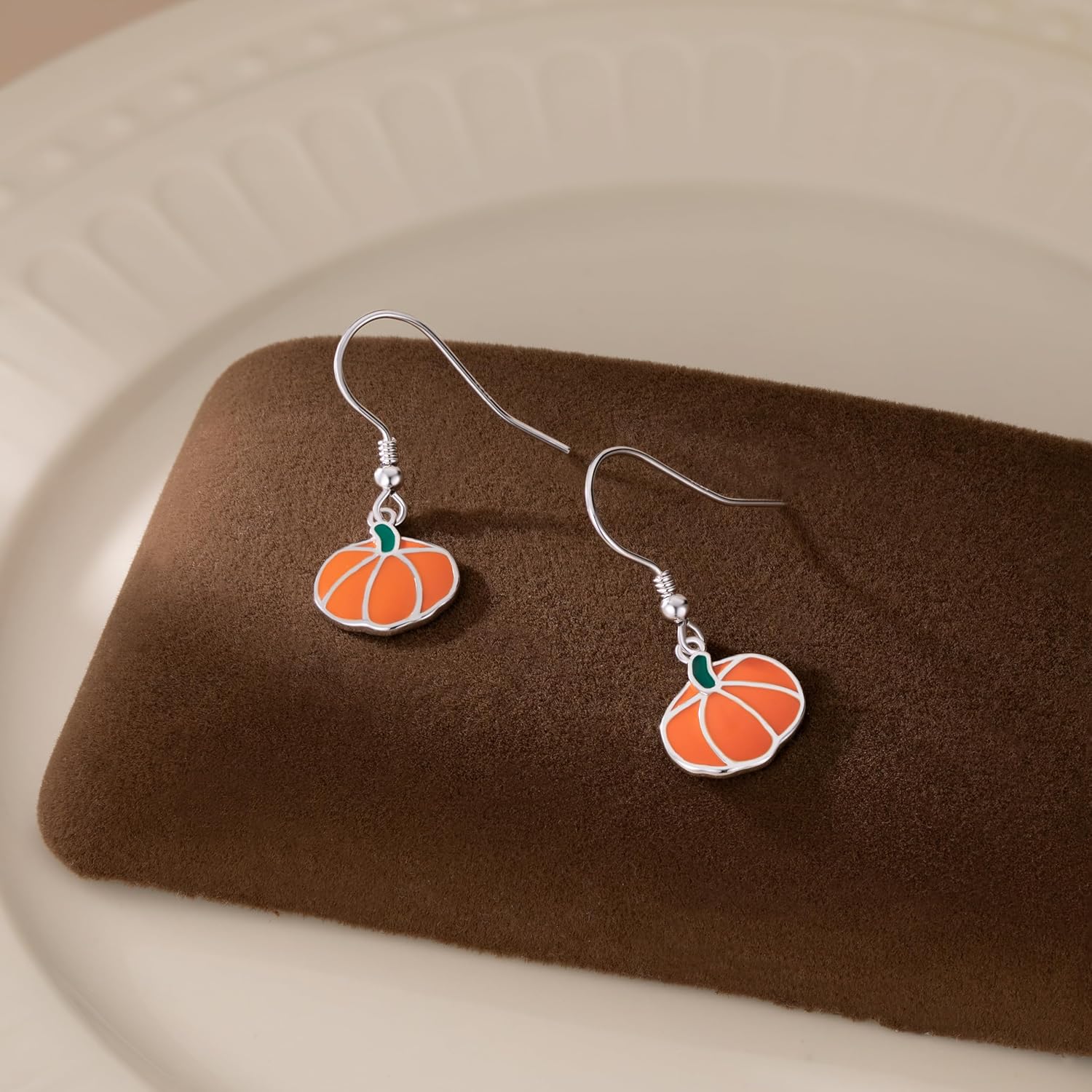 Reffeer Solid 925 Sterling Silver Pumpkin Dangle Earrings for Women Teens Cute Halloween Earrings Dangle Color Pumpkin Earrings - Image 4