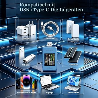Heemol USB Tester Messgerät 177 Farbbildschirm DC 4-24V 0-6.5A Digital Multimeter Spannungs Strom LeistungsmessgerätMessung Kapazität Voltmeter Unterstützt PD/QC Schnellladeprotokolle