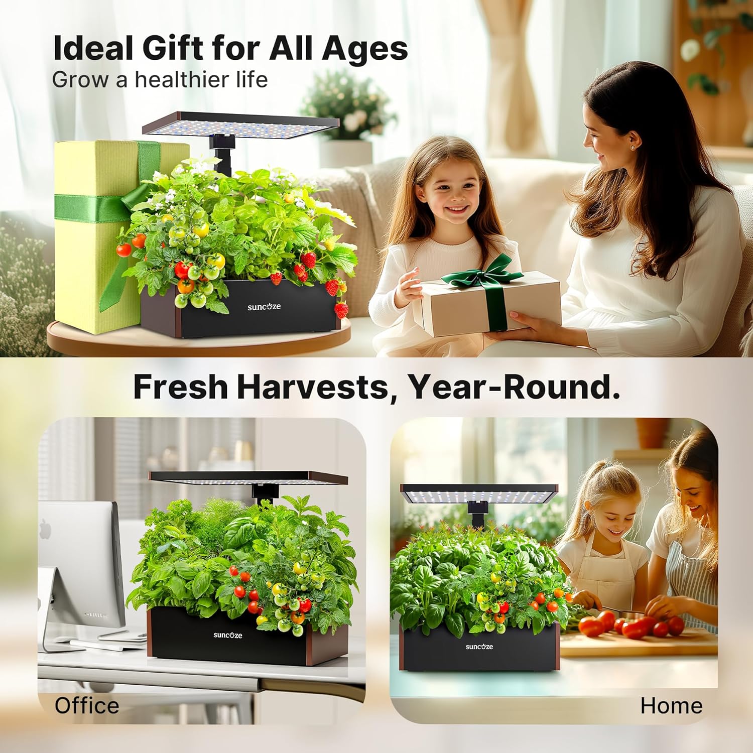 SUNCOZE 20 Pods Hydroponics Growing System Kit, Indoor Herb Garden with 30W LED Grow Light, 10L Large Water Tank, Up to 25" Height, Plants Germination Kit with Quiet Pump, Black