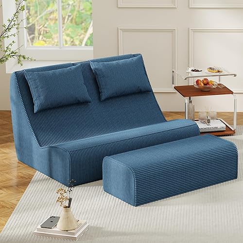 Miniatura 19 de Puf gigante para adultos, tumbona de pana con soporte inigualable para la espalda, almohada cervical desmontable, cómoda otomana y funda lavable