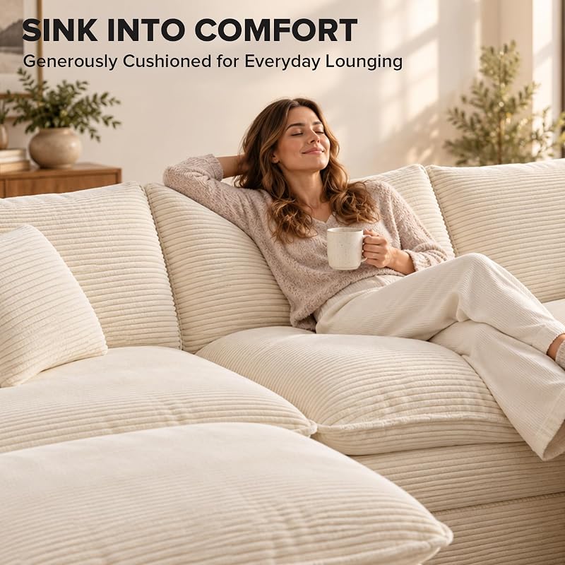 74" Cloud Loveseat with Movable Ottoman, L Shaped Modular Sectional Sofa image 3